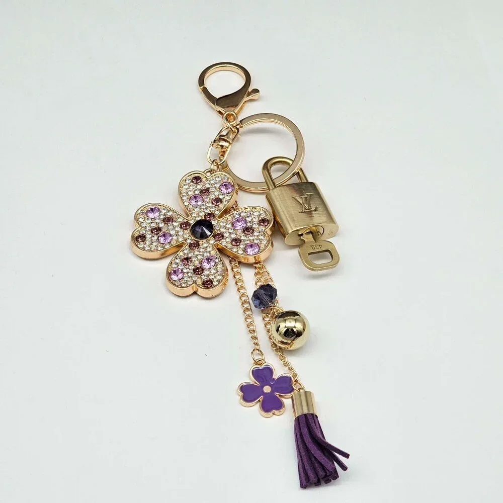Authentic Louis Vuitton Padlock & Key Gold ✨Unbranded Flower Bag Charm Keychain